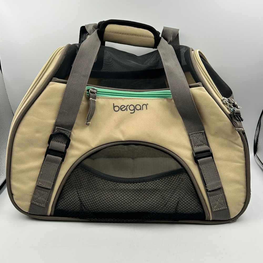 Bergan Comfort Carrier Taupe Small Pet Travel Bag Mesh Fleece Bed 16W x 12T x 8D
